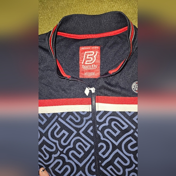 EUC Born Fly AnyTown USA Zip Up Jacket. Navy Blue/Red/White! Men's MEDIUM - Picture 3 of 9